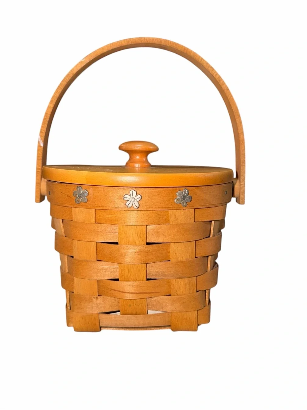 Longaberger Small Round Basket with Pewter Flower Accents 2007